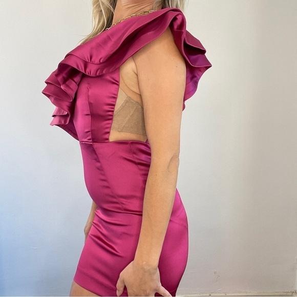 Michael Costello Revolve Pink Ruffle One Shoulder Dress - Picture 5 of 12